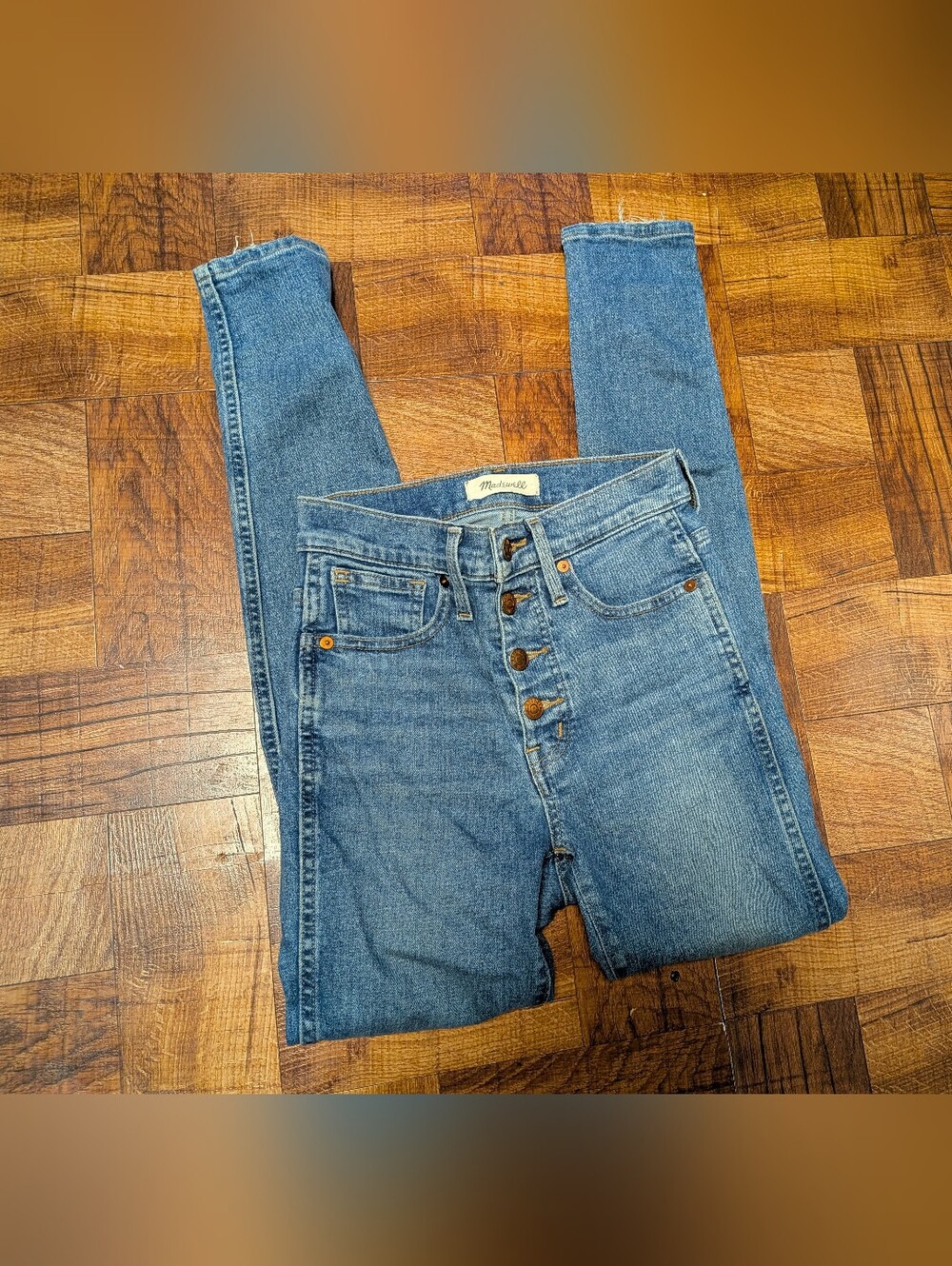 Madewell 10" High Rise Skinny Blue Jeans Distressed Women's Size 24 Button Fly